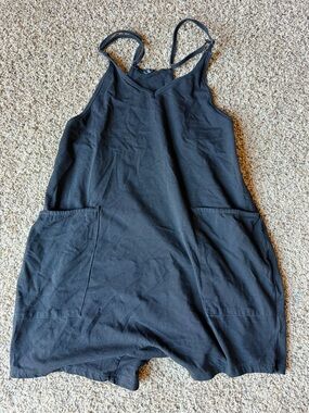 Black Sleeveless Pocket Romper